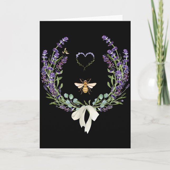 Carte Cute Bee Bow Lavender Flower Heart Botanical Natur (Devant)