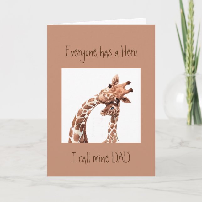Carte Cute Birhday Custom Dad my Hero Giraffe Animal Fun (Devant)