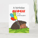 Carte Cute Birthday for Granddaugher, Hedgehog, Balloons<br><div class="desc">A birthday hedgie for my granddaughter. Cute birthday greeting card for a granddaughter. Card features a hedgehog "hedgie" on the cover who is carrying colorful balloons to a birthday celebration. Hedgehog with four colored balloons digital illustration. Change the lower text line on the cover as you like. Hedgehog themed greeting...</div>