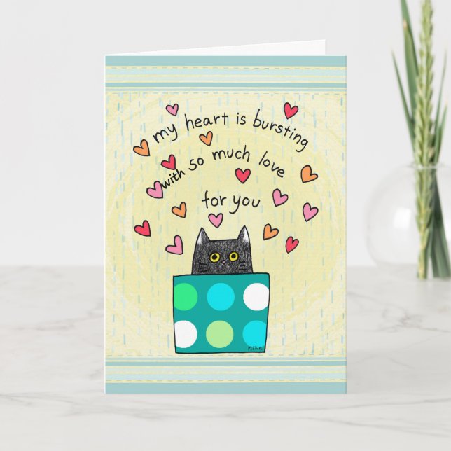 Carte Cute Black Cat Hand Drawn Words Anniversary  (Devant)