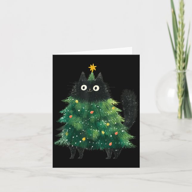 Carte Cute Black Cat In Christmas Tree Cat Lover Holiday (Devant)