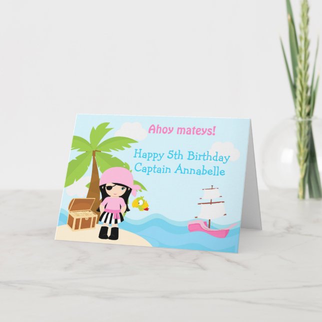 Carte Cute Black Cheveux Pirate Girl Anniversaire Fête (Devant)