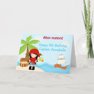 Carte Cute Black Cheveux Pirate Girl Anniversaire Fête