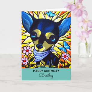 Carte Cute Black Chihuahua Birthday Dog Teal Artwork