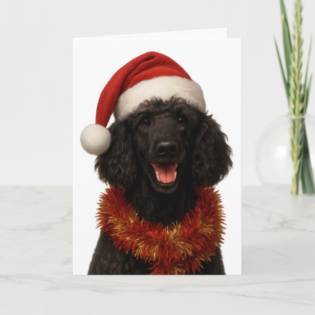 Carte Cute black Poodle Christmas card (Devant)
