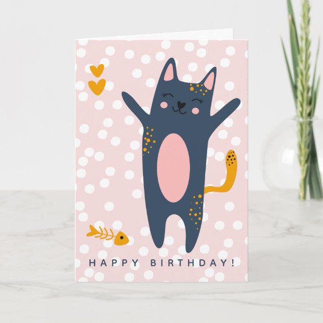 Carte Cute bleu Chat Anniversaire de enfant rose (Devant)
