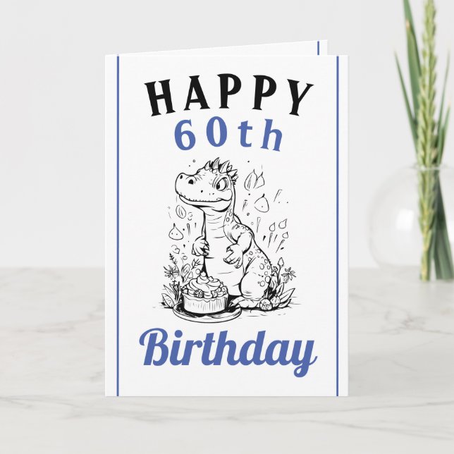 Carte Cute Bleu et Blanc Trex Mari 60e anniversaire (Devant)