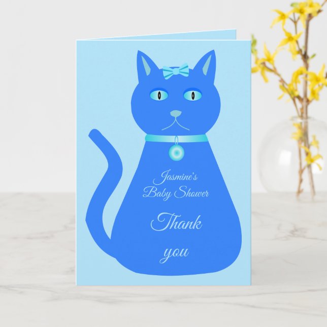 Carte Cute Blue Baby Boy Chat Baby shower personnalisé (Fleur jaune)