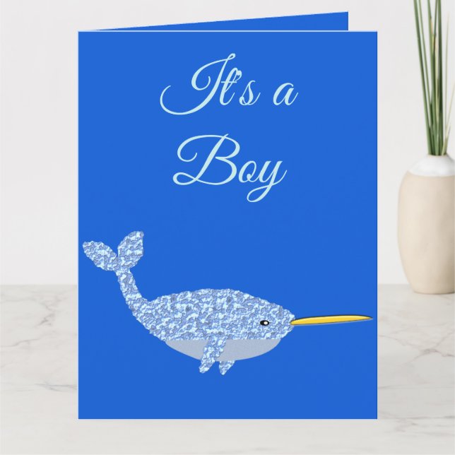 Carte Cute Blue Baby Boy Narwhal Genre Reveillez (Devant)