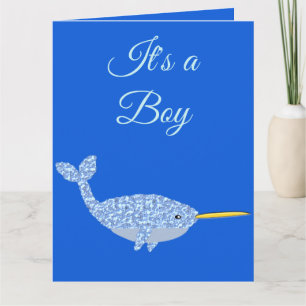 Carte Cute Blue Baby Boy Narwhal Genre Reveillez