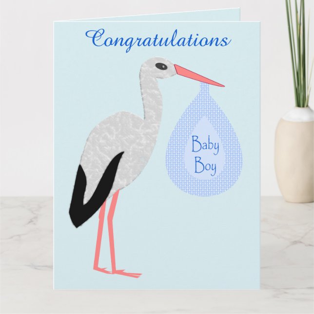 Carte Cute Blue Baby Boy Stork Custom (Devant)