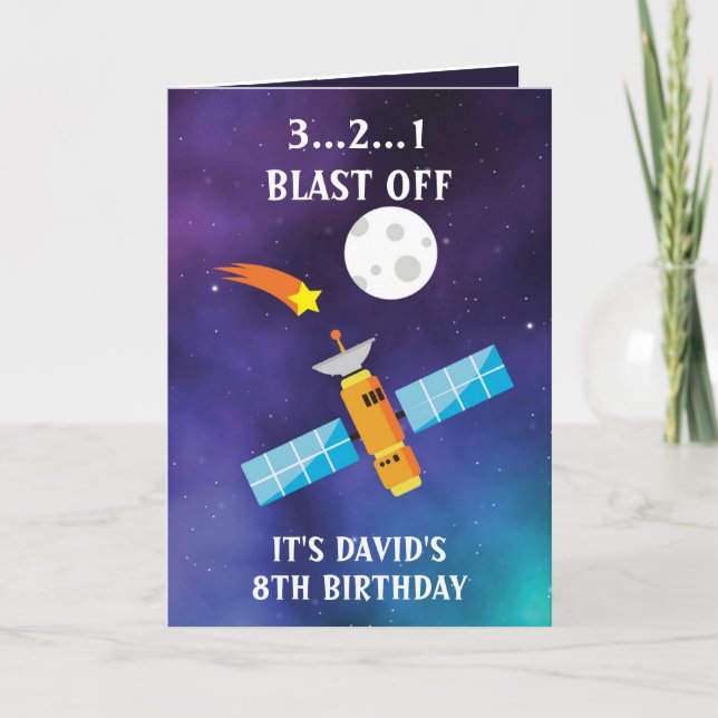 Carte Cute Blue Purple Star Satellite Moon 8e anniversai (Devant)