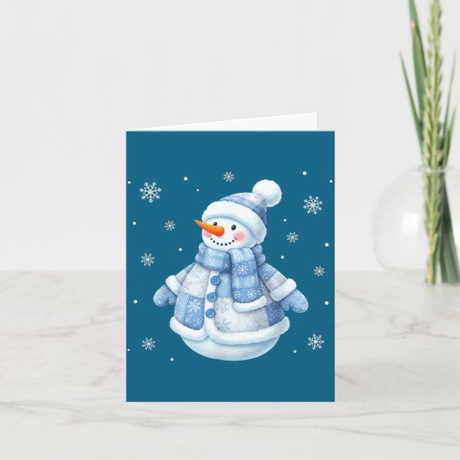 Carte Cute Blue Snowman With Snowflakes Winter Christmas (Devant)