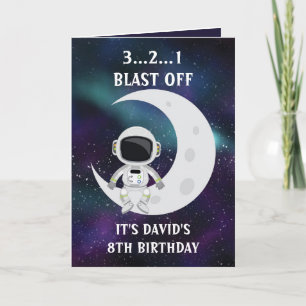 Carte Cute Blue Space Astronaut Moon 8e anniversaire