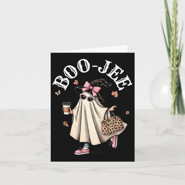 Carte Cute Boo Jee Ghost Halloween Leopard Ghost Café (Devant)