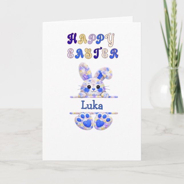 Carte Cute Boy Easter Bunny Personalize (Devant)