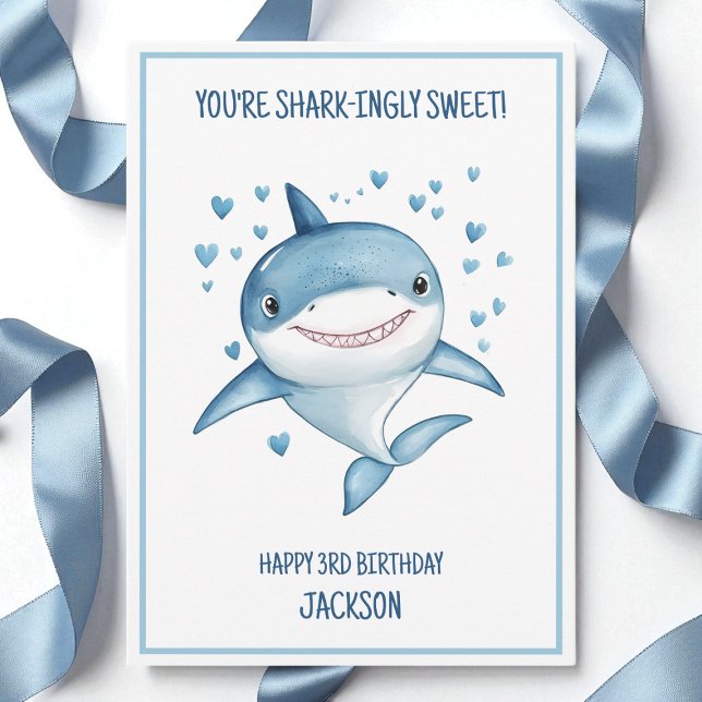 Carte Cute Boys Custom Blue Shark Happy 3rd Birthday (Cute Boys Custom Blue Shark Happy 3rd Birthday Card)
