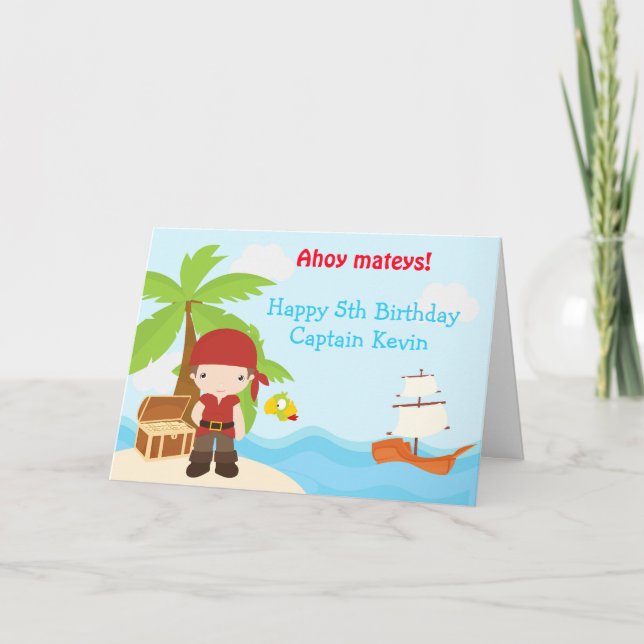 Carte Cute Brunette Pirate Boy Fête d'Anniversaire (Devant)