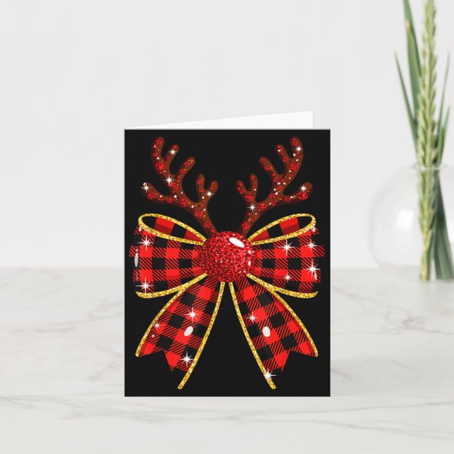 Carte Cute Buffalo Plaid Coquette Bow Reindeer Christmas (Devant)