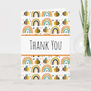 Carte Cute Bumble Bee et Rainbows Motif Merci