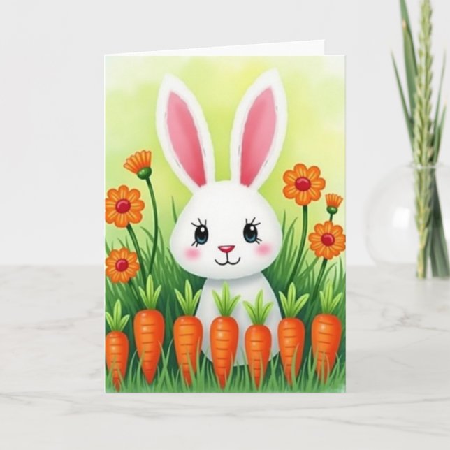 Carte Cute Bunny And Veggies Card (Devant)