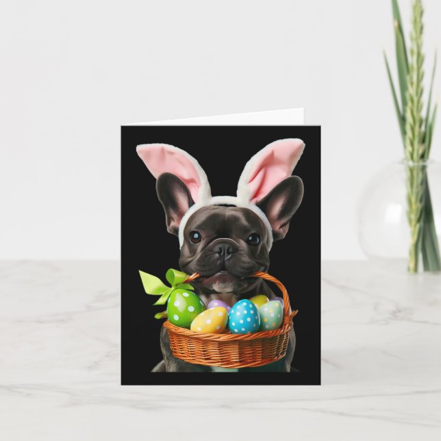 Carte Cute Bunny Ear Français Bulldog Chien Oeufs de Pâq (Devant)