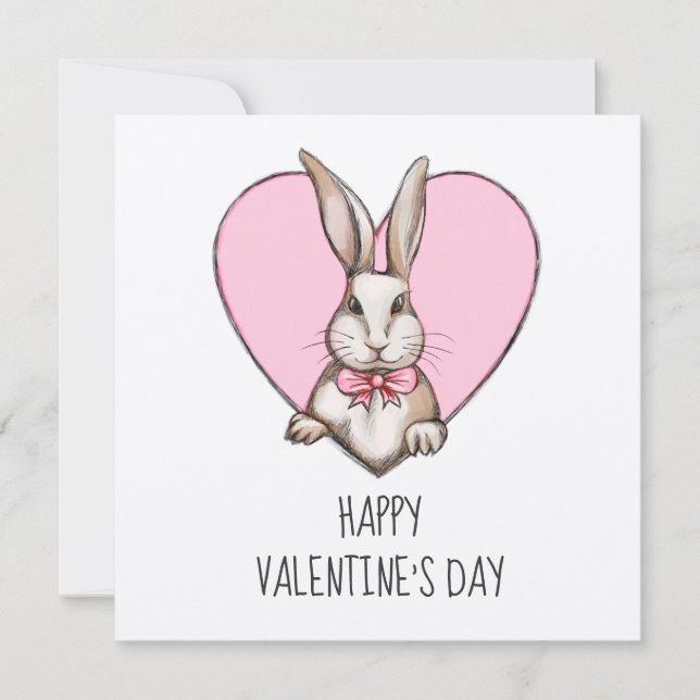 Carte Cute Bunny et coeur Personnalisé Saint Valentin (Devant)
