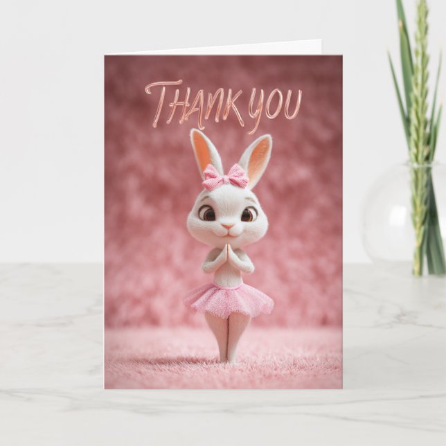 Carte Cute Bunny Girl in Pink Tutu Thank You (Devant)
