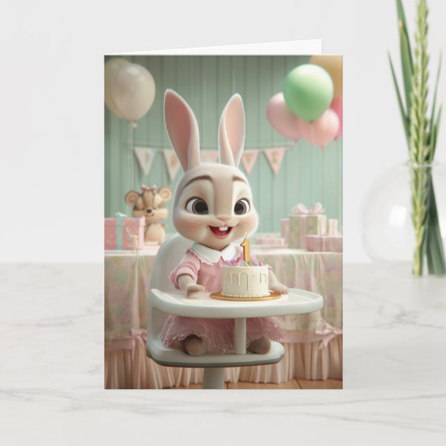 Carte Cute Bunny Girl's First Birthday Smash Cake (Devant)