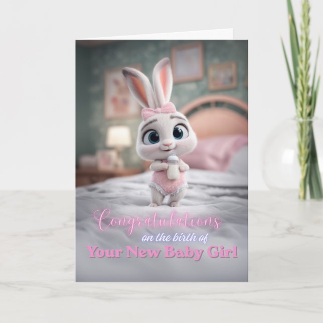Carte Cute Bunny in Pink New Baby Girl Congratulations (Devant)