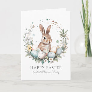 Carte Cute Bunny Oeufs Garland Wreath Personnalisé Pâque