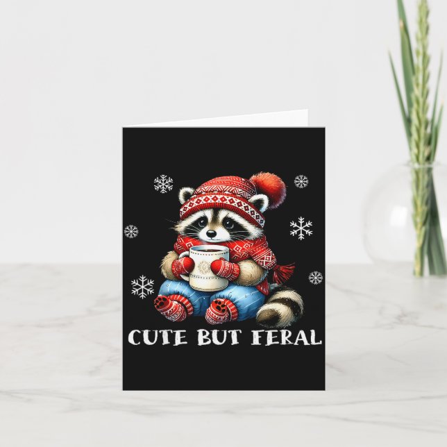 Carte Cute But Feral Raccoon Drink Hot Cocoa Christmas W (Devant)