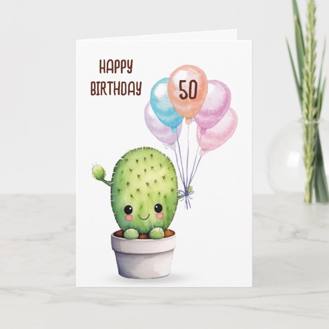 Carte Cute Cactus Pour 50ème Anniversaire (Devant)