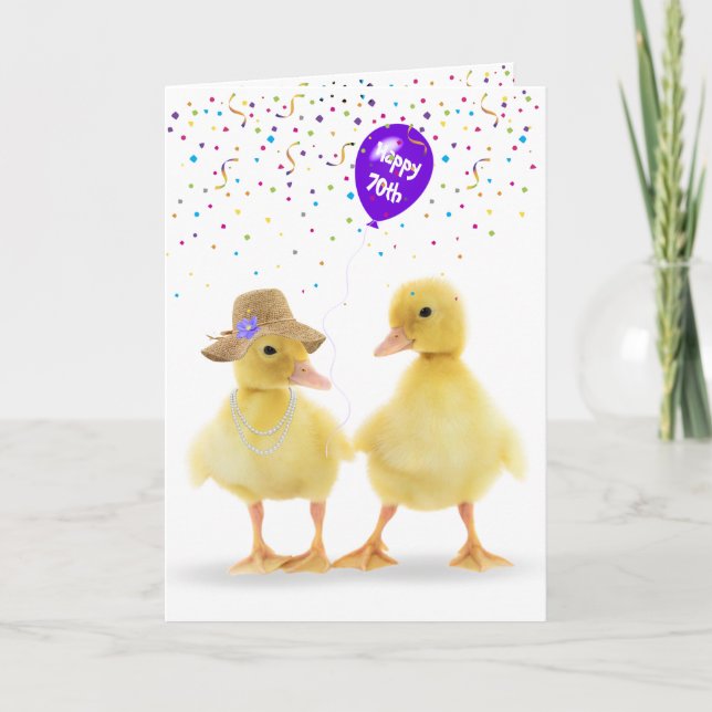 Carte Cute Canards Avec Ballons 70e Anniversaire (Devant)