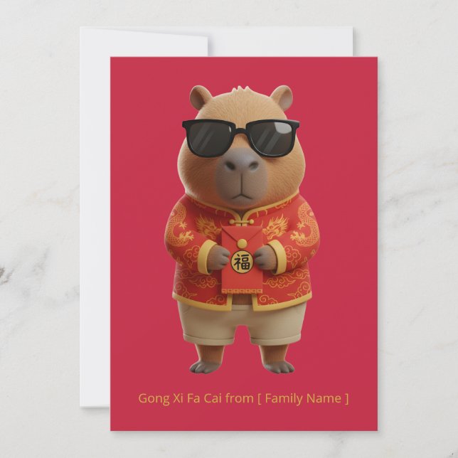 Carte Cute Capybara Chinese New Year Red Gold Custom  (Devant)