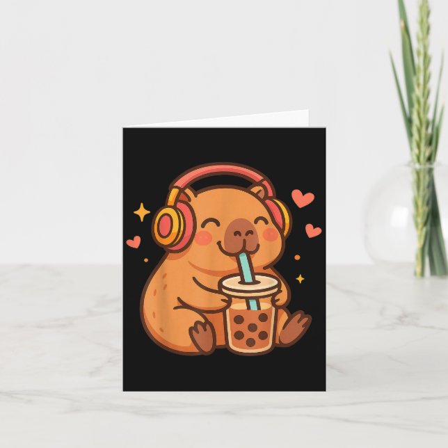 Carte Cute Capybara Kawaii Anime Boire Bubble Tea Lov (Devant)