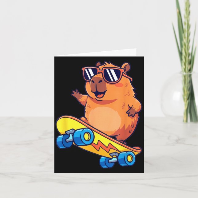 Carte Cute Capybara Skateboarding Chill Animal Lover Art (Devant)