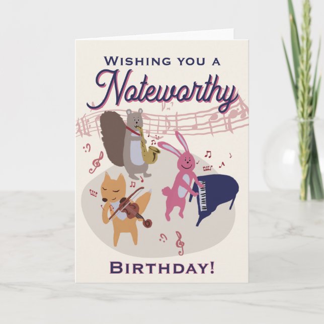 Carte Cute Cartoon Animal Band Woodland Musical Birthday (Devant)