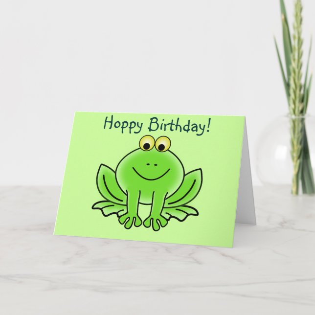 Carte Cute Cartoon Frog Hoppy Anniversaire Drôle Salutat (Devant)
