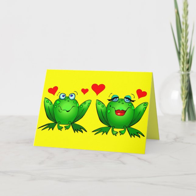 Carte Cute Cartoon Grenouilles Coeurs brillant coloré ga (Devant)