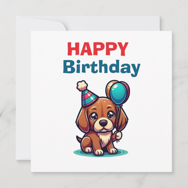 Carte Cute Cartoon Puppy Dog Happy Birthday Card - Moder (Devant)