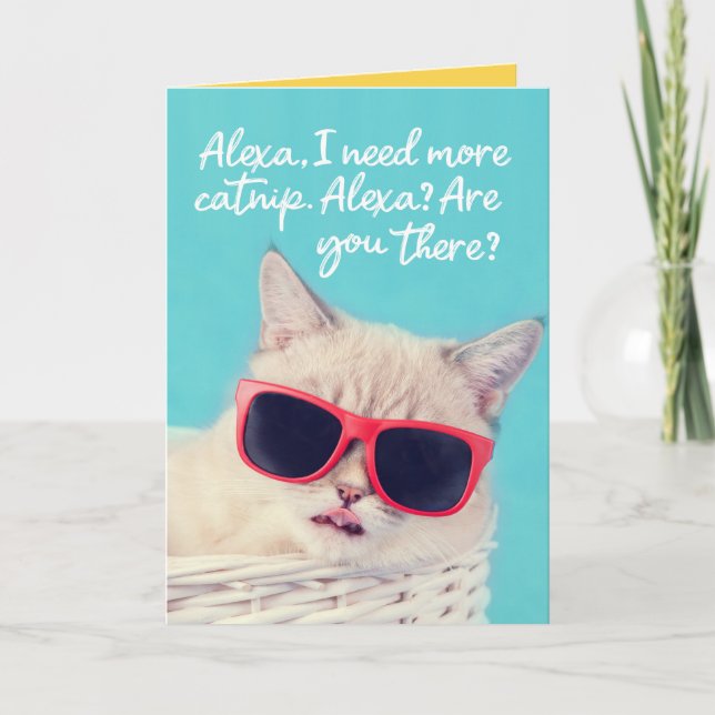 Carte Cute Cat Demandant À Alexa Pour L'Anniversaire De  (Devant)