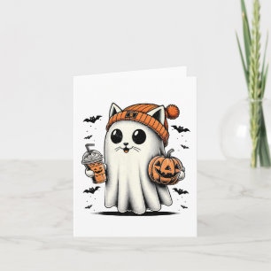 Carte Cute Cat Ghost Iced Café Drôle Ghost Halloween I