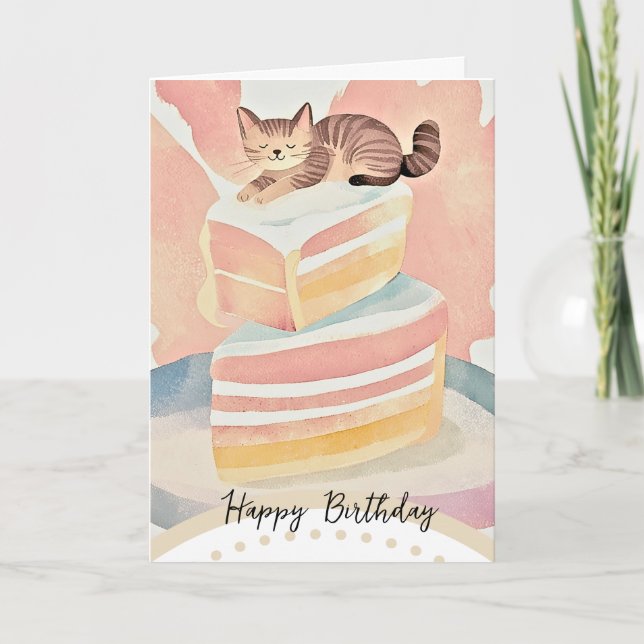 Carte cute cat happy birthday (Devant)