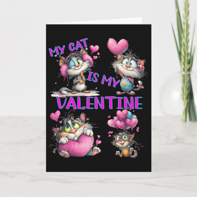 Carte Cute Cat Heart Lloon Saint-Valentin  (Devant)