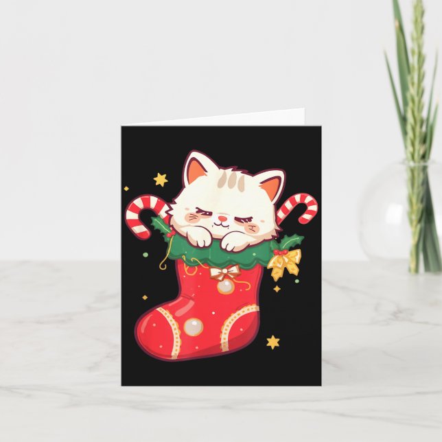 Carte Cute Cat In Christmas Stocking Kawaii Anime Xmas G (Devant)
