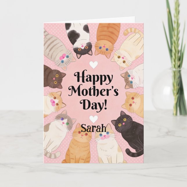 Carte Cute Cat Lover Happy Mothers Day  (Devant)