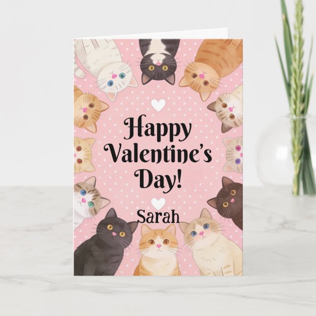 Carte Cute Cat Lover Polka Dots Happy Valentine's Day  (Devant)
