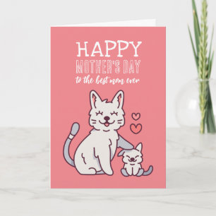 Carte Cute Cat Mom Animal Cartoon Bonne fête des mères
