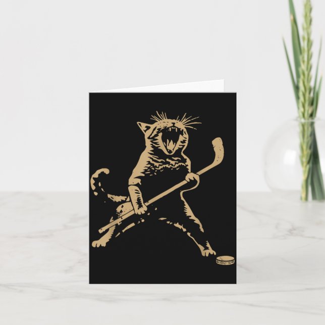 Carte Cute Cat Playing Ice Hockey Lover Player Funny  (Devant)